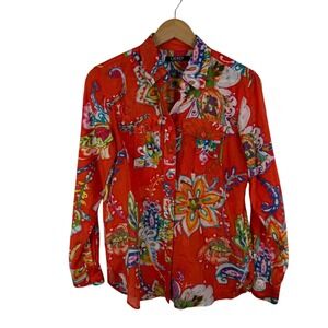 Lauren Ralph Lauren Floral Silk Blend Button Down Shirt Small Lightweight Preppy